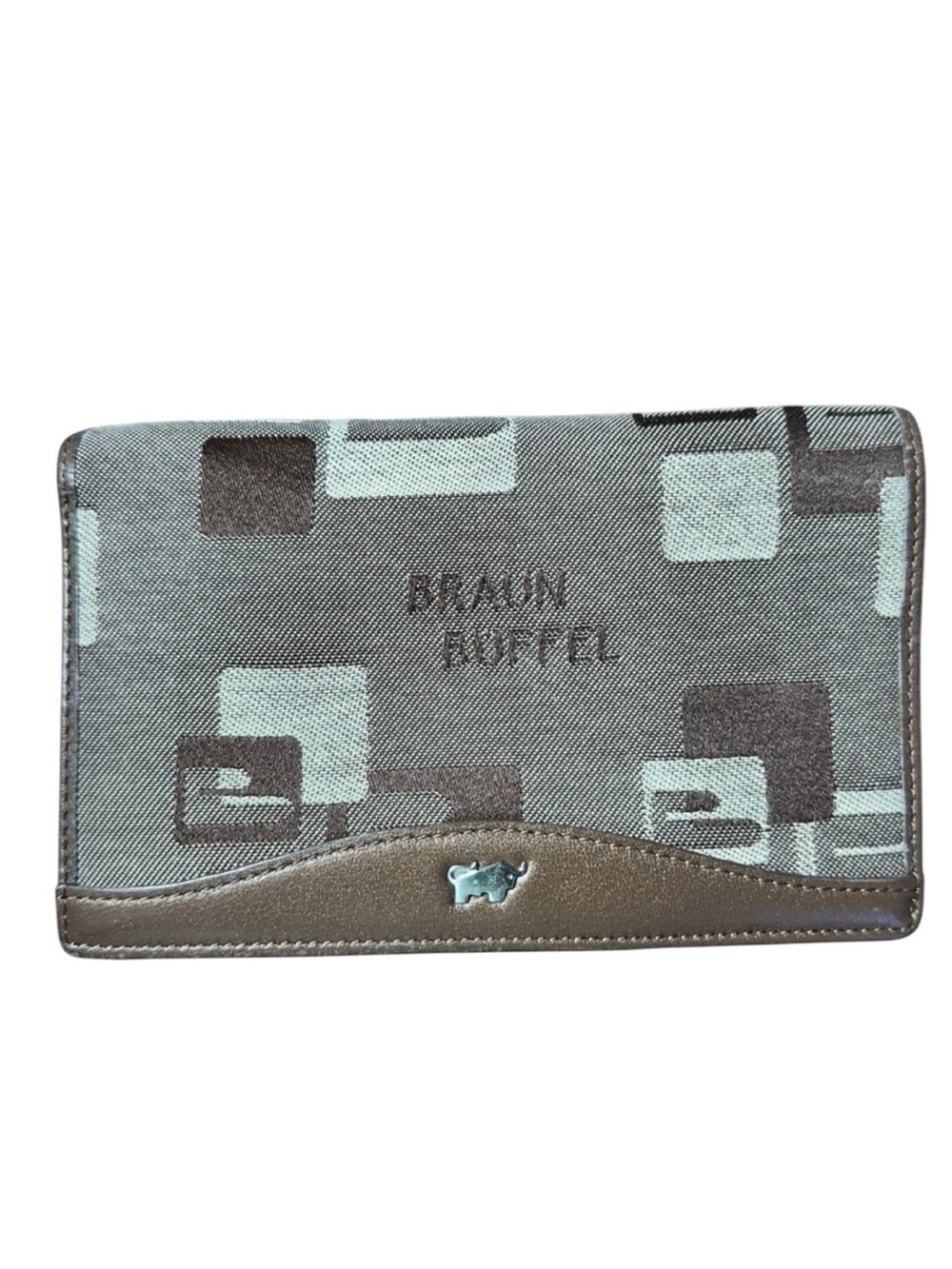 Braun Buffel Germany Textile/Leather Bifold Wallet Brown Geometric Logo Pattern